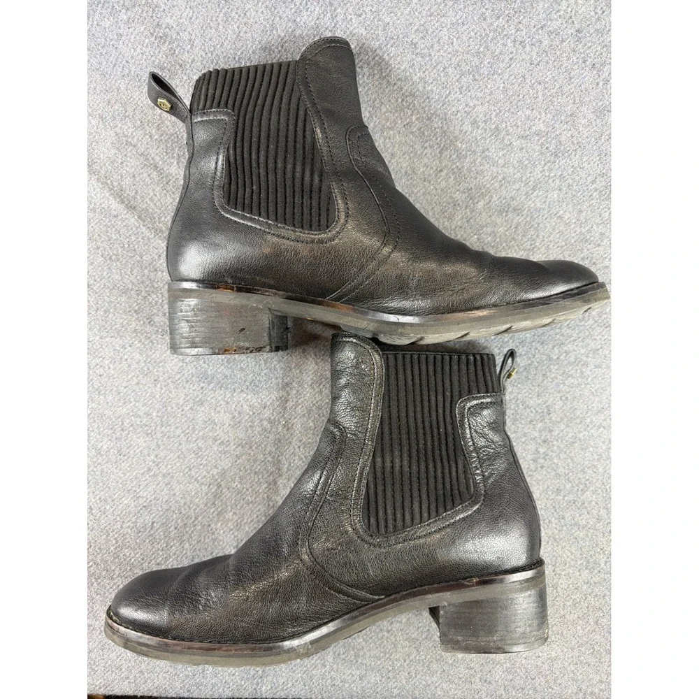 Cole Haan Chelsea Boots Mens 10B Black Leather‎ Ribbed Elastic Ankle Boot Round